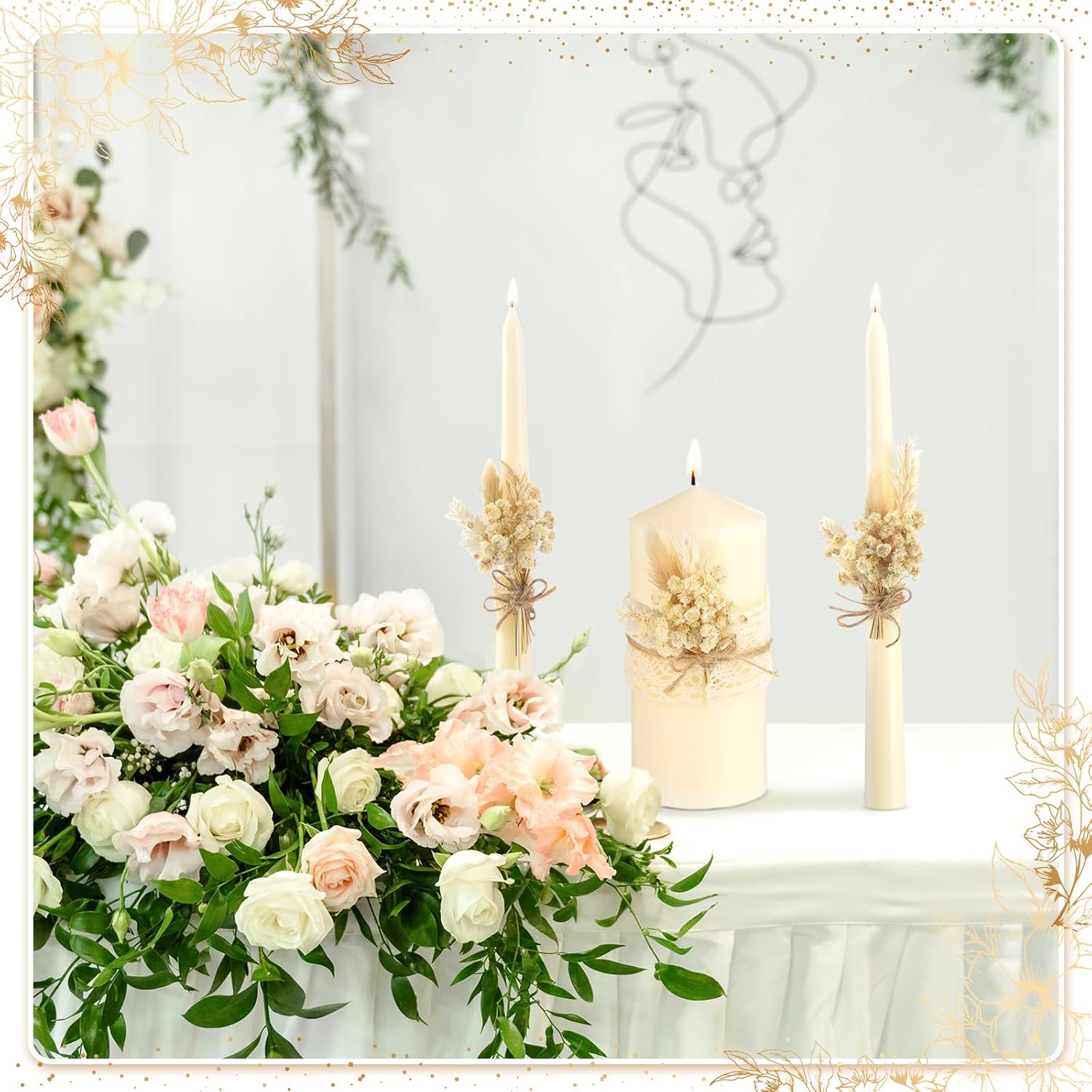 Conelist 3 Pcs Wedding Unity Candles for Wedding Ceremony Gift 6.3" Pillar and 9.8'' Taper Candles Set for Reception and Ceremony Events Decor(Rustic Style)