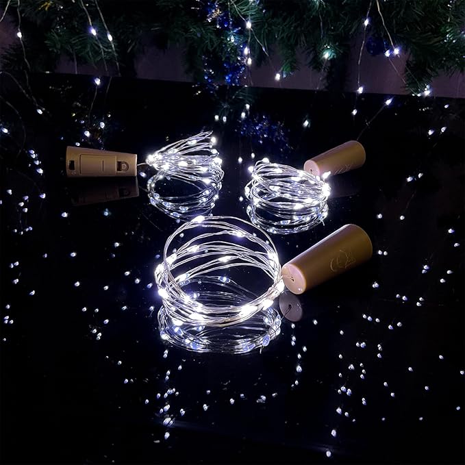 Wine Bottle Lights with Cork, 20 LEDs 6.6 Feet Silver Wire Cork Bottle Lights,Fairy Mini String Lights,for DIY Jar Halloween,Christmas,Party,Decor,Wedding Listing (10 Pack, Cool White)