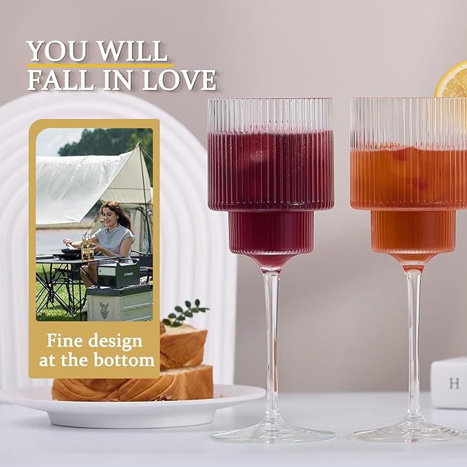 Plastic Goblets Wine Glasses - 12Oz Acrylic Wine Glasses Origami Unbreakable Clear Plastic Cocktail Glasses Recyclable Shatterproof Reusable Wine Cups for Parties & Weddings (Transparent 1)