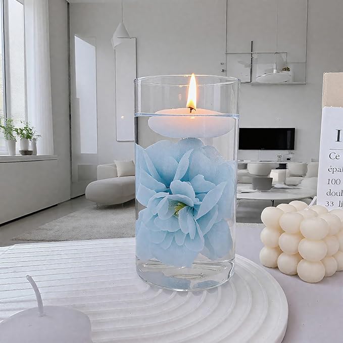 24 Pcs Floating Candles for Centerpieces and Floating Flowers Vase Fillers for Centerpieces Artificial Blue Flowers for Wedding Party Home Table Decoration