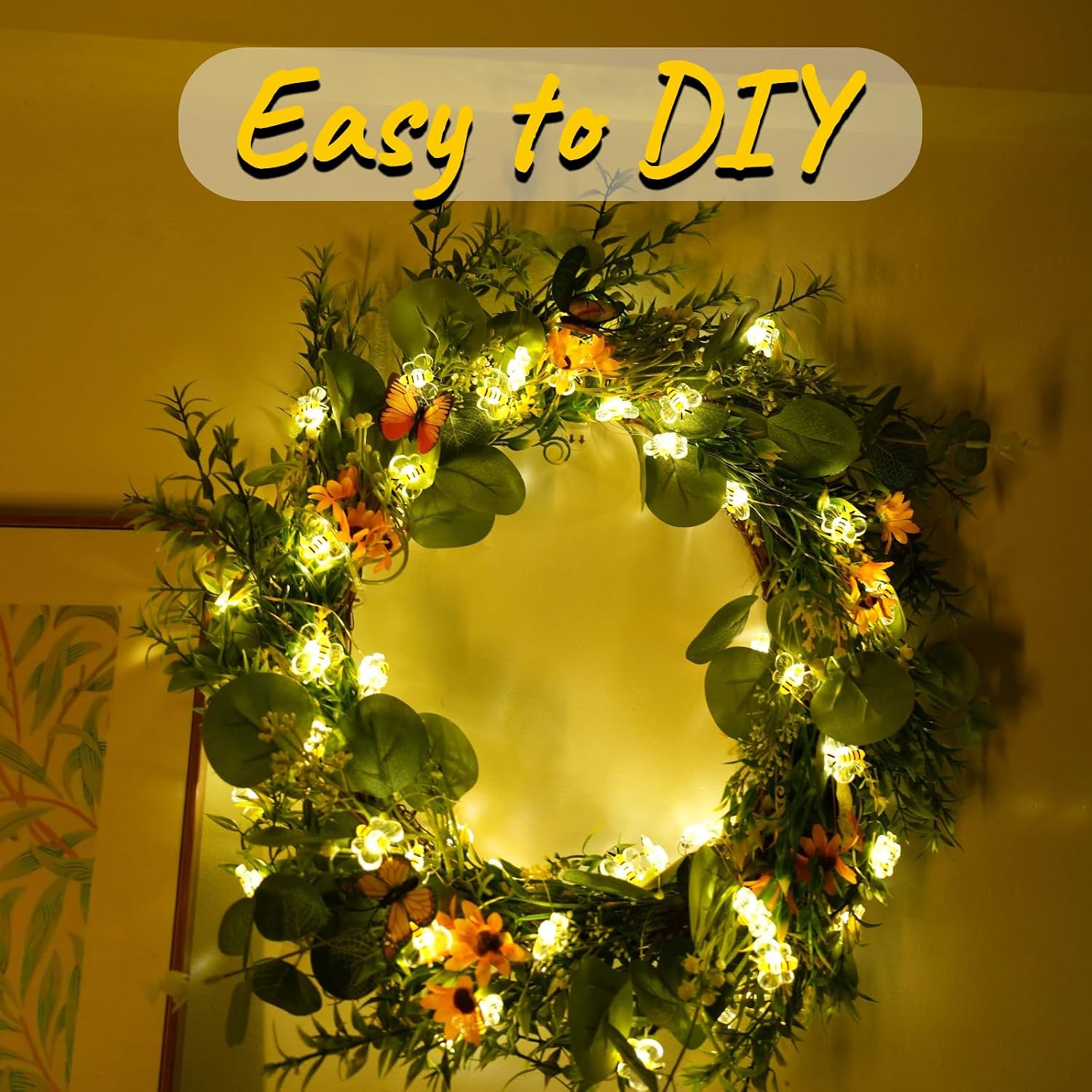 Bee Decor USB String Lights 10Ft 30 LEDs Bee Bumble Whimsical Decorations Honey Gifts for DIY, Home, Classroom, Birthday, Kids Room, Garden, Baby Shower, Party