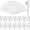 Wenqik 120 Pcs Wedding Folding Hand Fans Bulk Silk Fabric Chinese Handheld Foldable Clack Fans with Plastic Ribs for Party, Wedding Gifts, Line Dancing, Home Decorative (White)