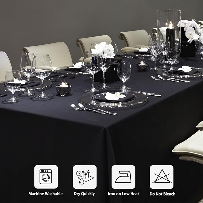 12 Pack Black Tablecloths 60 x 84 Inch Rectangular Table Cloths for Rectangle Tables 4ft, Wrinkle Resistant Black Table Cloth Washable Polyester Fabric for Buffet Wedding Party Banquet