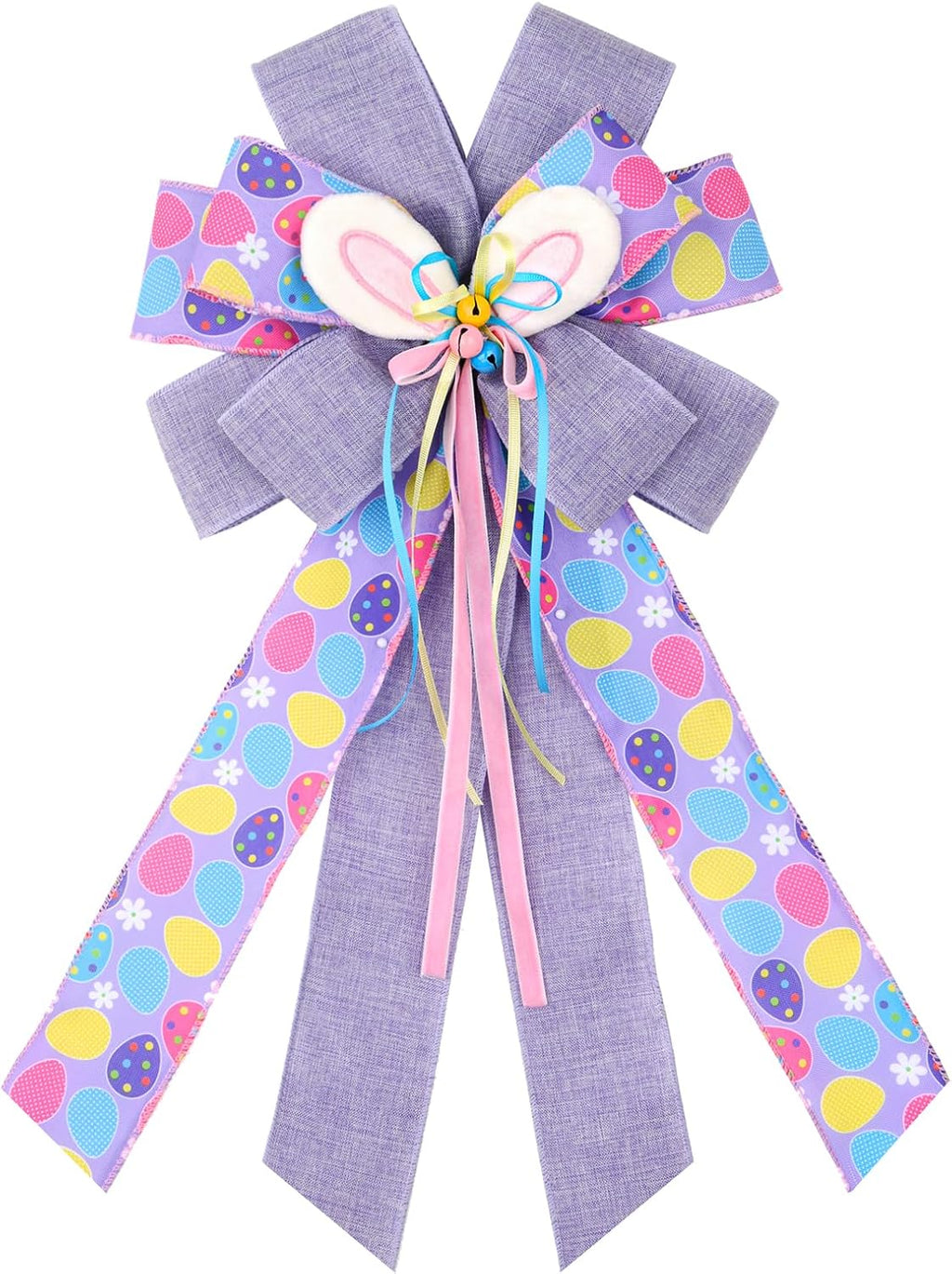 Easter Wreath Bows, Large Easter Rabbits Burlap Bows Holiday Bow Rabbits Bunny Bows for Wall Indoor Outdoor Decor (Purple)