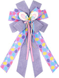 Easter Wreath Bows, Large Easter Rabbits Burlap Bows Holiday Bow Rabbits Bunny Bows for Wall Indoor Outdoor Decor (Purple)