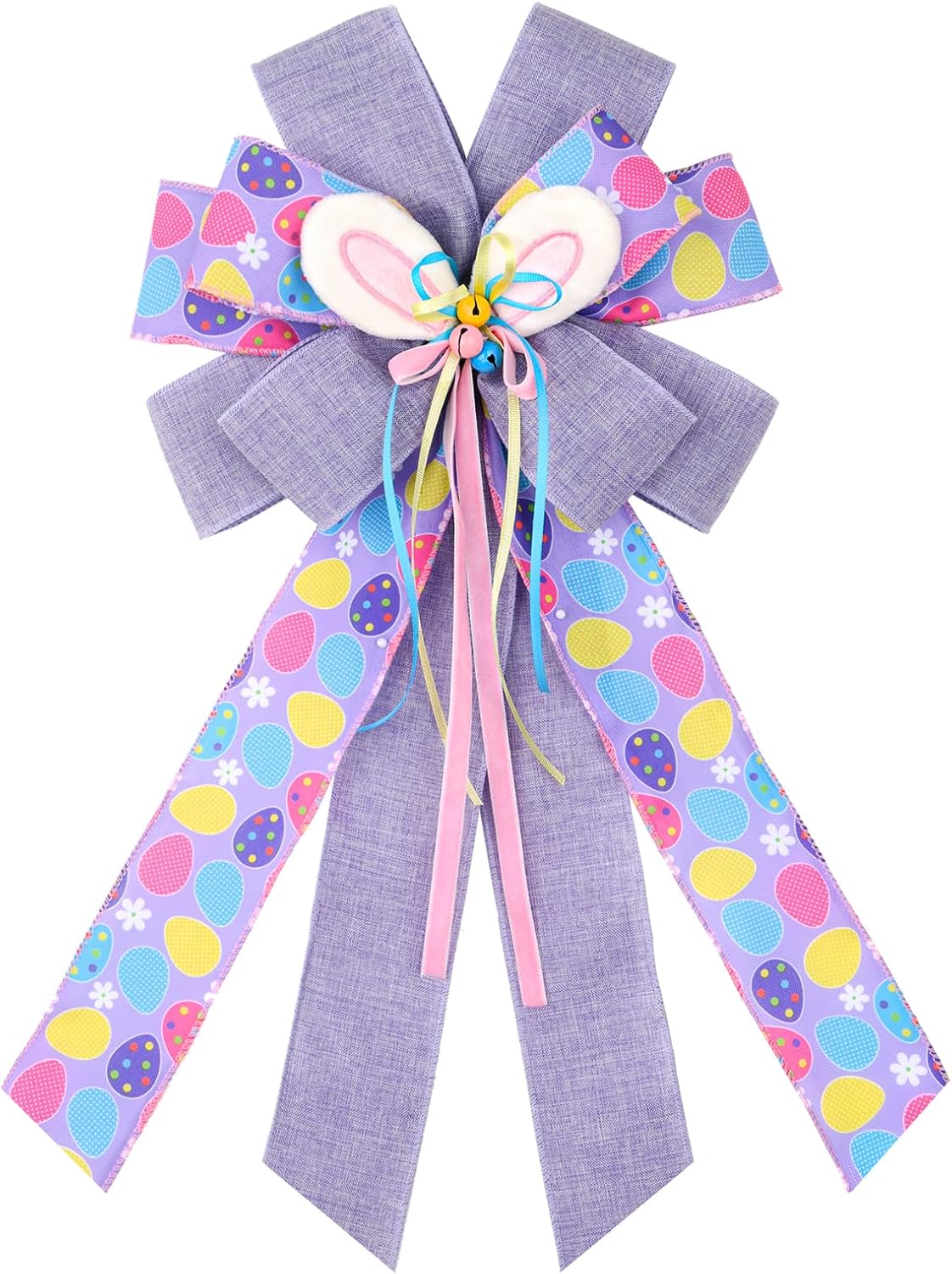 Easter Wreath Bows, Large Easter Rabbits Burlap Bows Holiday Bow Rabbits Bunny Bows for Wall Indoor Outdoor Decor (Purple)