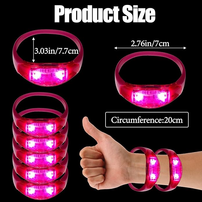 100 Pcs LED Bracelets Sound Activated with Flashing LED Strobe Music Control Light Up Bracelets for Rave, Game Prizes, Birthday Party Favor,Valentine's Day gift