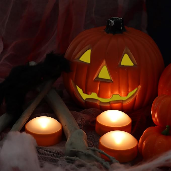 LED Pumpkin Lights with Remote and Timer, Battery Operated Bright Flickering Flameless Candles for Pumpkin Decor, Jack-O-Lantern Halloween Party Decorations,Orange Color, 3 Pack