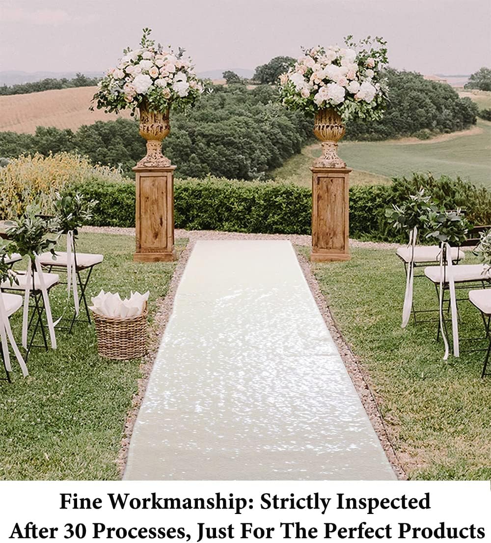 DUOBAO Aisle Runner for Wedding Ivory 15FTx4FT Sequins Indoor Outdoor Ceremon...