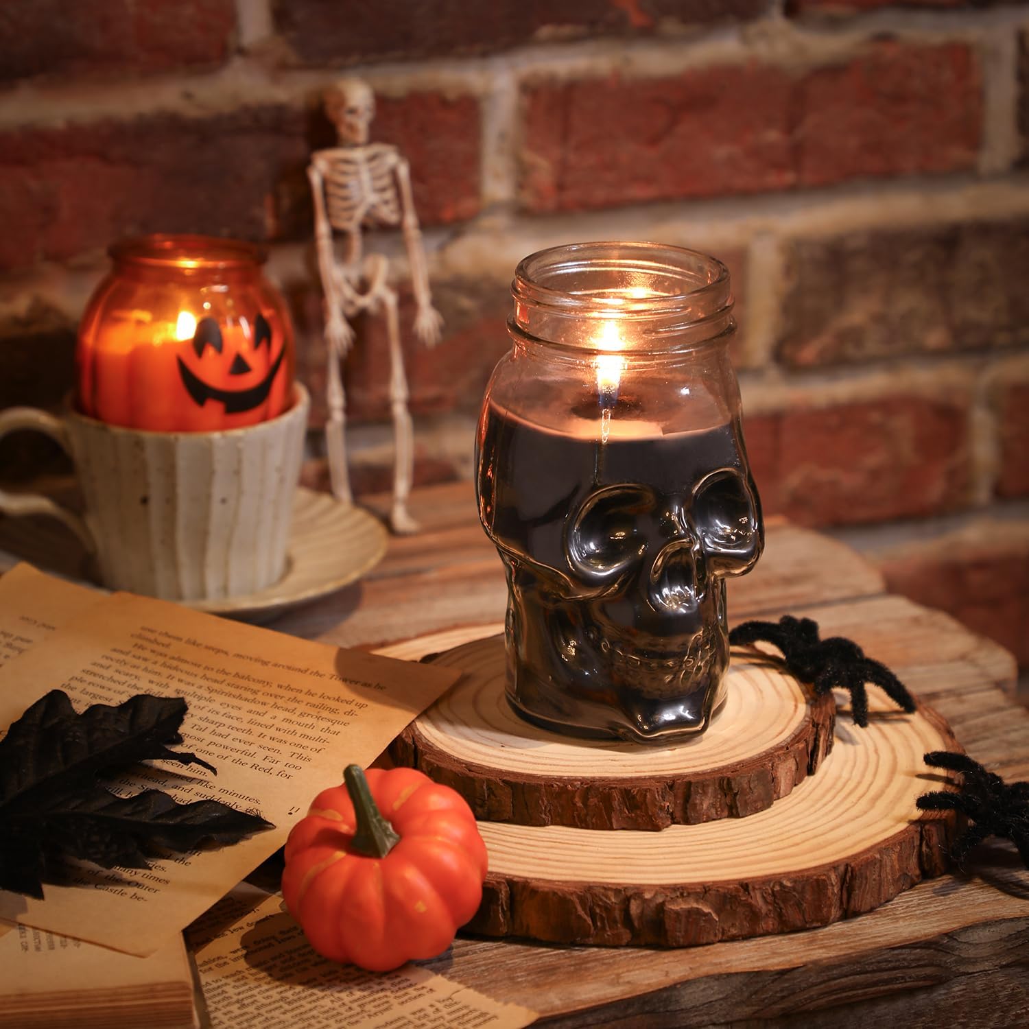 Gothic Skull Candle, Large Skull Candle Halloween Gothic Decorations for Home Table Bar Indoor Room,Scary Halloween Decorations Indoor Black
