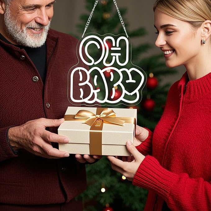 Oh Baby Neon Sign for Backdrop Wall Decor, Cute Decorative Lights, oh baby Neon Lights for Baby Shower Birthday Party Bedroom gender reveal parties Baby's Room Cool White size:12.6 * 11.61In