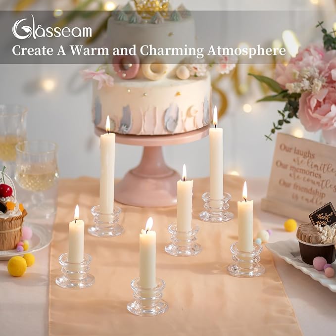 Glasseam Glass Tapered Candlestick Holders: 20Pcs Clear Taper Candle Holders Bulk Modern Small Candle Stick Candle Holder Short for Table Centerpiece Wedding Christmas Dinner Party Decor