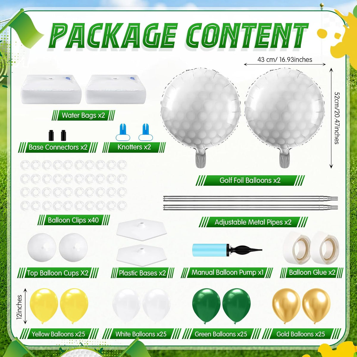 kasyat 2 sets golf balloon column stand kit, close-up detail