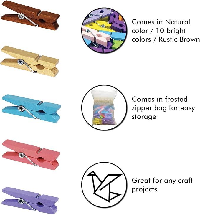 Mini Wooden Clothespins With Jute Twine, 100pcs, 1.4 Inch Photo Paper Peg Pin Craft Clips With 320ft Twine for Scrapbooking, Arts & Crafts, Hanging Photos (Natural Color)