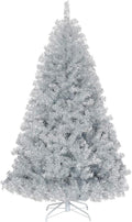 goplus 6ft sliver artificial christmas tree with electroplated, main product view