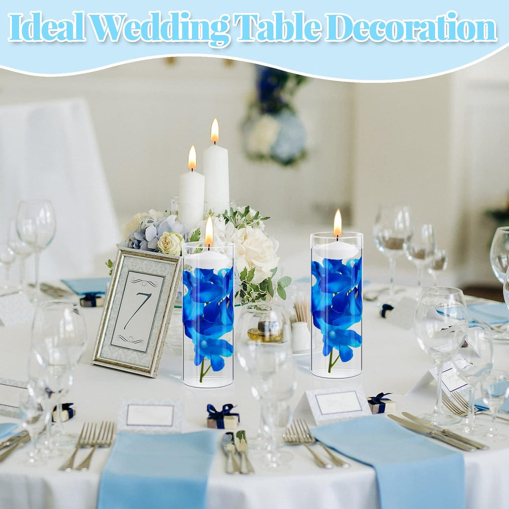 Juexica 28 Pieces Floating Flowers for Centerpieces Blue Orchid Flowers Vase Fillers Unscented Floating Candles for Wedding Table Party Home Decoration