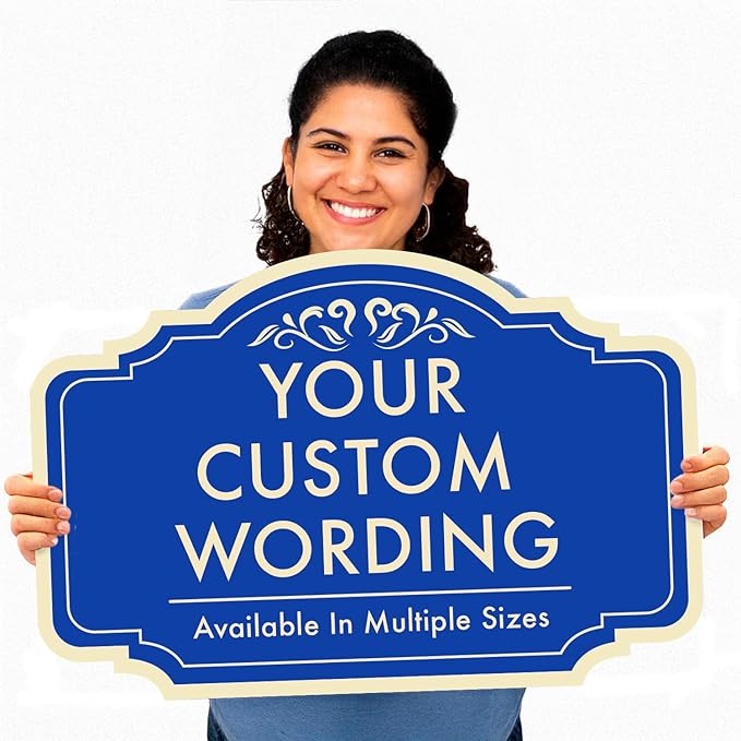 Custom Decorative Outdoor Metal Sign - Personalized Aluminum Driveway Sign, Waterproof, Made In USA - Design 2 Blue Steel 42x28 In
