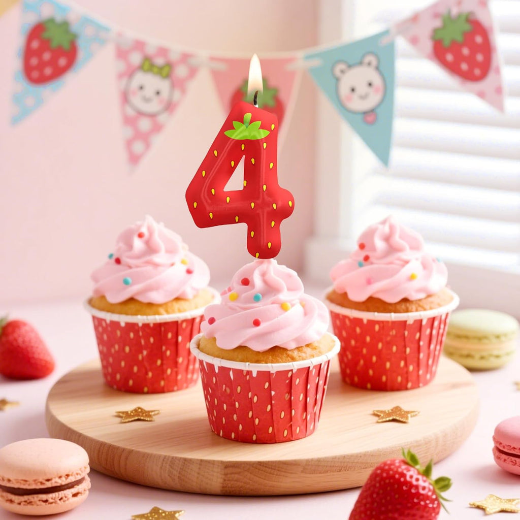 Strawberry Birthday Candles, 2.4 inch Cake Topper Decor, Number 1 Candles Birthday Decorations, Anniversary Party Cake Decorations Party Supplies