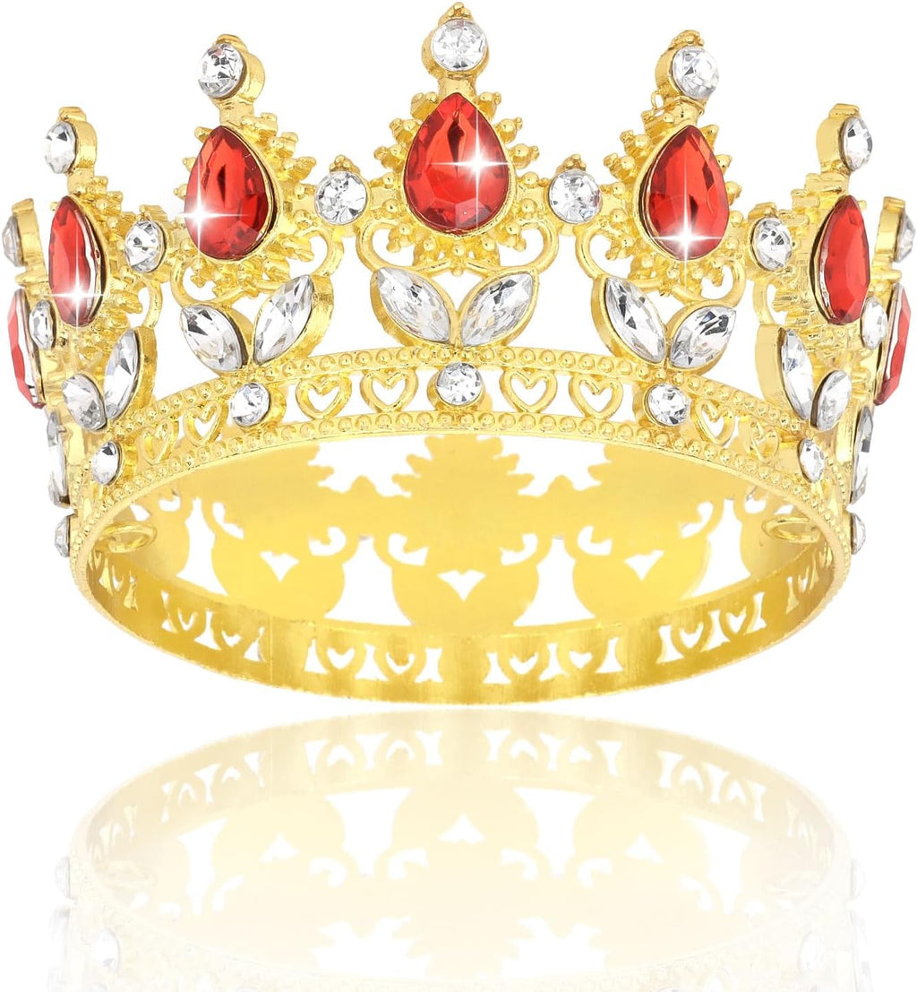 Crown Cake Topper Happy Birthday Cake Toppers Wedding Cake Toppers Mini Crowns for Flower Bouquets Party Decorations (Gold Red)