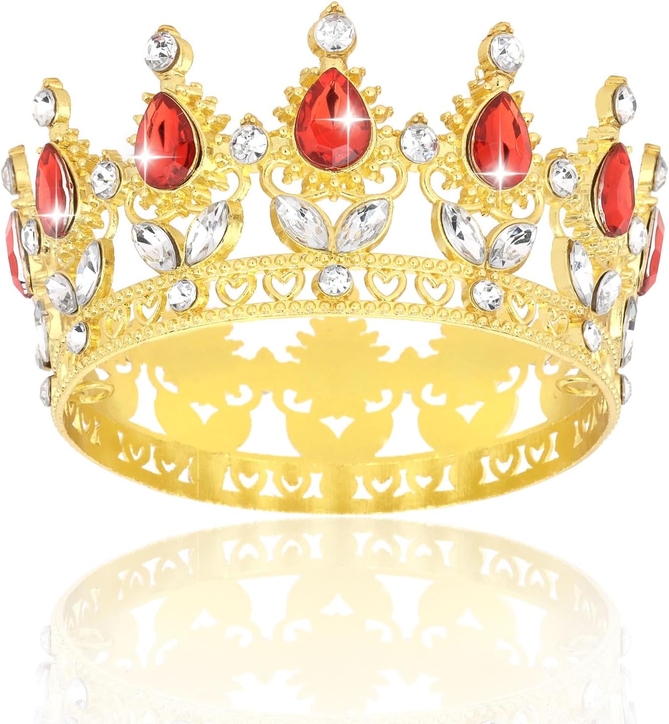 Crown Cake Topper Happy Birthday Cake Toppers Wedding Cake Toppers Mini Crowns for Flower Bouquets Party Decorations (Gold Red)