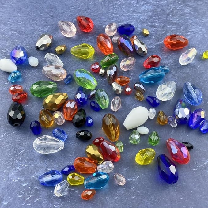 200pcs 4x6mm Teardrop Crystal Glass Beads Vertical Hole Faceted Glass Teardrop Spacer Beads for Bracelets Necklace Earring DIY Jewelry Making Craft(Light Blue)