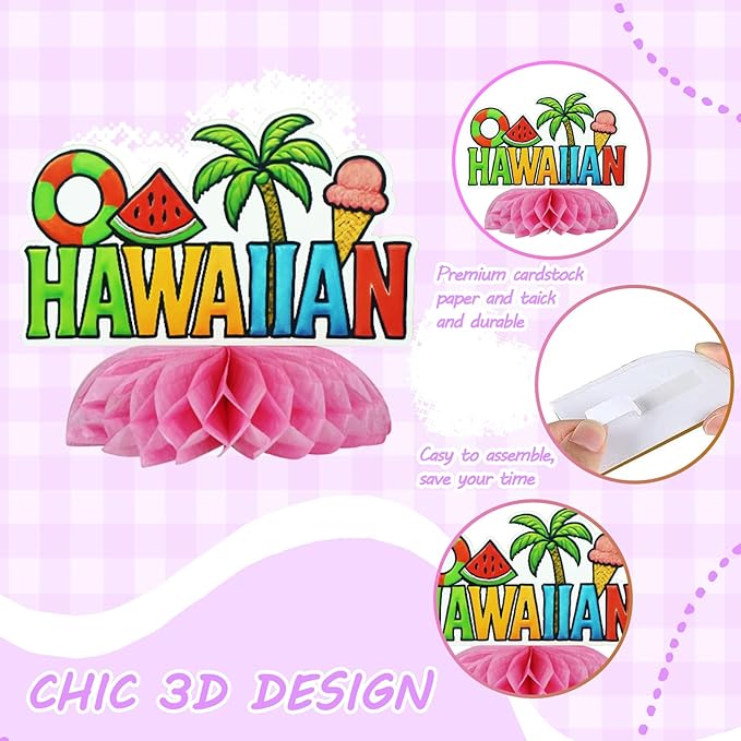 12Pcs Summer Honeycomb Hawaii Table Centerpieces Luau Aloha Table Toppers Tiki Honeycomb Centerpieces Tropical Flamingo Table Decorations for Beach Pool Luau Birthday Wedding Party