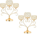 2 Pcs 3-Arm Heart Tea Light Candle Holder - Crystal & Metal Wedding Centerpiece Decor, Sparkling Table Decor for Anniversaries/Romantic Tabletop Home/Dinner Party/Events (2, Gold)