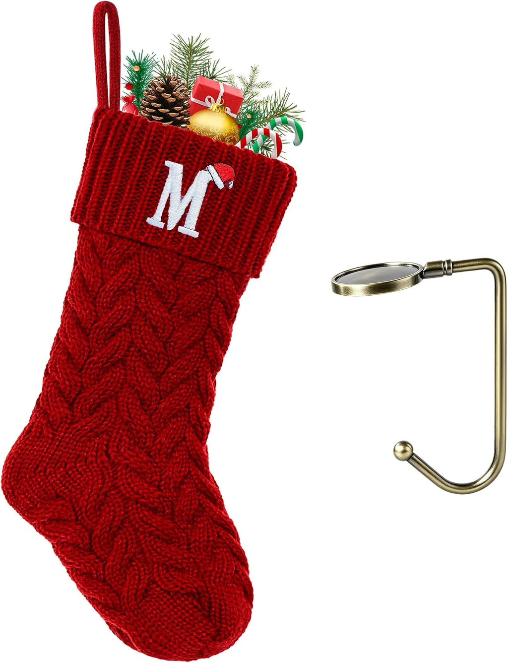 Christmas Stockings Personalized Custom Initials 18 Inches Knitted Christmas Stockings with Letter Fireplace Hanging Monogram Xmas Stockings for Kids,Family Holiday Party Decoration（Red M）