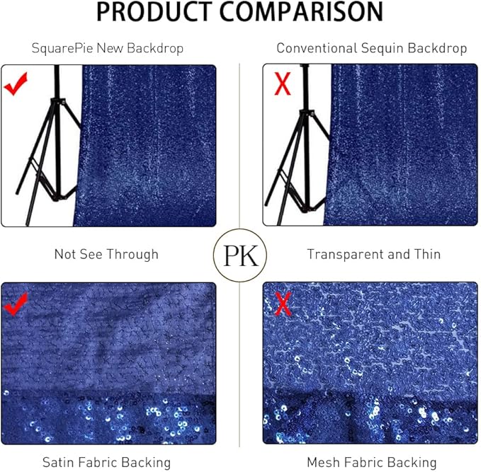 SquarePie Sequin Backdrop Not See Through Thick Stain Background for Photography Glitter Curtain Party 7FT x 7FT Navy Blue