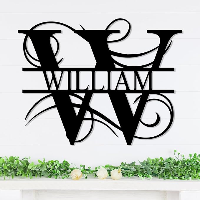 Personalized Metal Name Signs, Split Letter Monogram Wall Decor, Custom Last Name Sign, Family Name Sign for Outdoor, Personalized Wedding Gift, Garden Decor, Metal Wall Art, Housewarming Gift (MonogramDesign_6)
