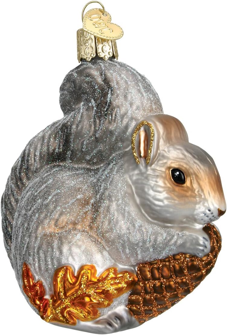 Old World Christmas Hungry Squirrel Glass Blown Ornament for Christmas Tree, Handcrafted Holiday Decoration, Wildlife Animal Collection