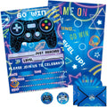 WERNNSAI Video Game Party Invitation - 24 Set Fill-in Blue Gaming Birthday Invitation Cards with Envelopes Sticker for Boys Kids Double-Sided Printed Game On Invitations for Celebration Party Supplies