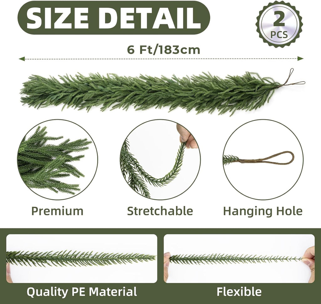 cleangor 2pcs 6ft norfolk pine garlands for christmas shown in use