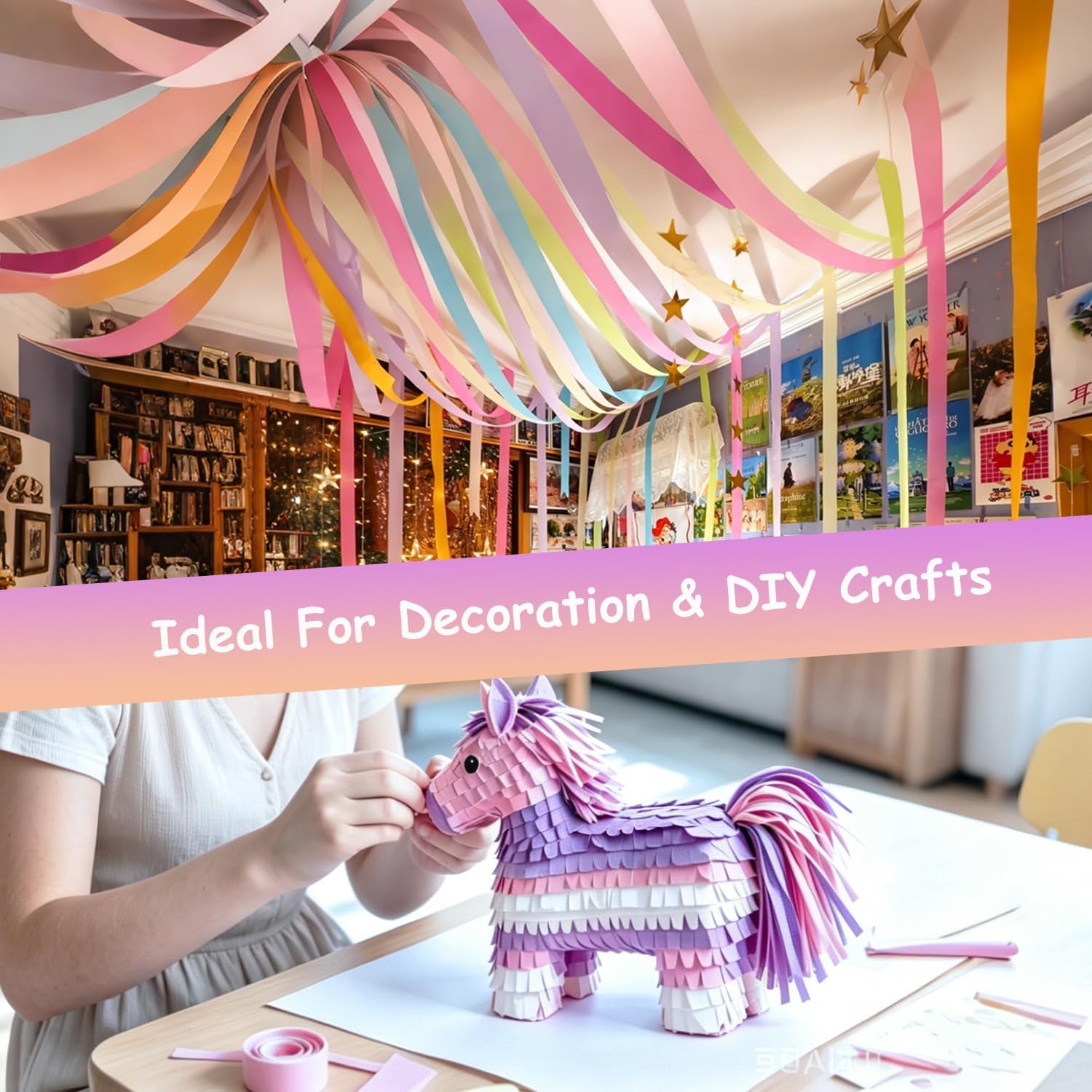 Pastel Streamers, 6 Rolls 492 Ft with Balloons, Pastel Crepe Paper Streamers for Birthday Decorations, Party Decorations, Holiday and Anniversary Decorations DIY (1.77 Inch X 82 Ft/Roll)