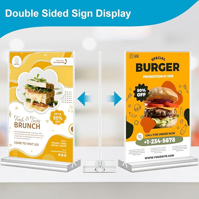 Acrylic Sign Holder 5x7, 10 Pack Clear Double Sided Table Menu Vertical Display Stand Desktop Display Stand Paper Holder Table Sign Suitable for Restaurants Office Store Show Fair