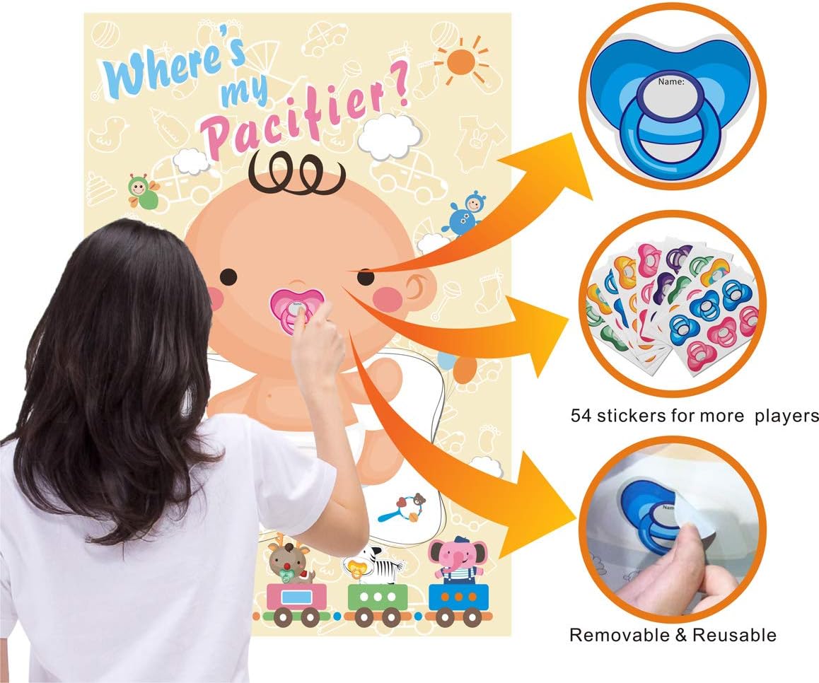 ADJOY Pin The Pacifier on The Baby Game - Baby Shower Party Favors Dummy Pin Game