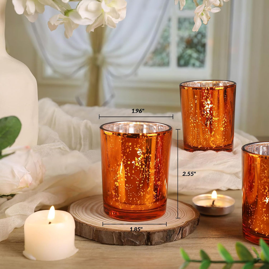 DARJEN 24 Pcs Orange Votive Candle Holders, Tea Lights Candles Holders | for Wedding Centerpieces & Party Decorations, Fall Home Table and Thanksgiving Day
