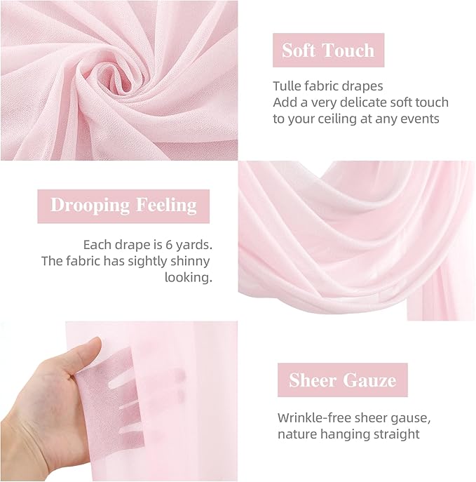 Wedding Arch Draping Fabric, 1 Panel 28" x 19Ft Blush Arch Drapes Sheer Backdrop Curtain for Wedding Ceremony Party Ceiling Decor