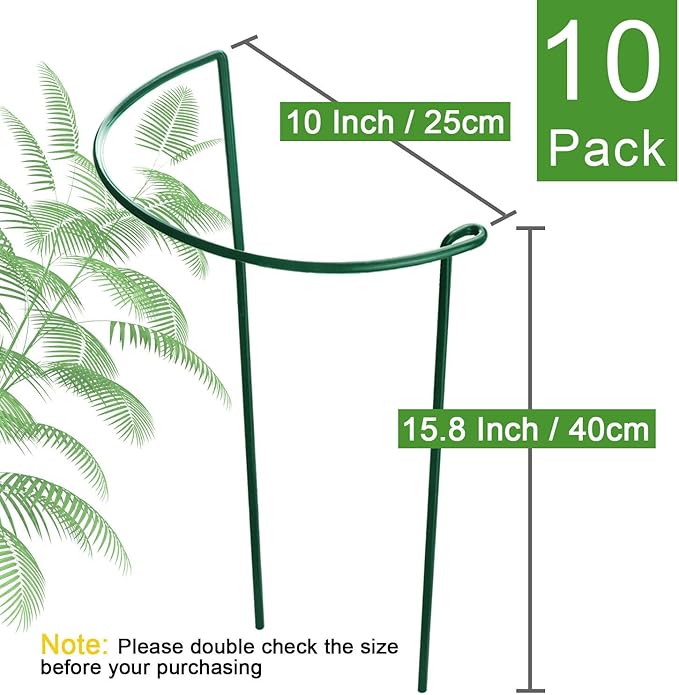 HiGift 10 Pack Peony Cages and Supports, 10" (W) x 16"(H) Plant Support, Heavy Duty Metal Plant Support Stake for Indoor Plants Half Round Garden Stakes Plant Support Ring for Hydrangea,Flower Outdoor