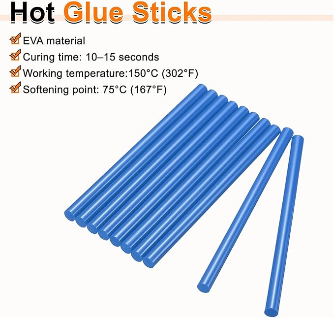 HARFINGTON 10pcs Hot Glue Sticks 0.43" Dia x 3.94" Long EVA Mini Hot Melt Adhesive Glue Stick for Hot Melt Gun Wood Plastic Glass Flowers Fabrics Foam, Blue