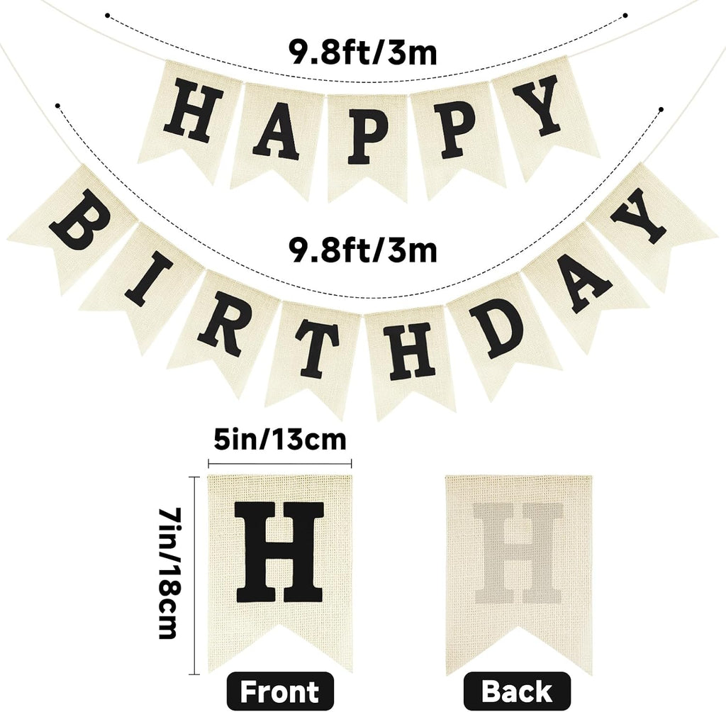 Anwyll Happy Birthday Banner - NO DIY Happy Birthday Decorations | Burlap Happy Birthday Sign Birthday Party Decorations for Women Men Girls Boys Celebration Party Backdrop Yard (Black)