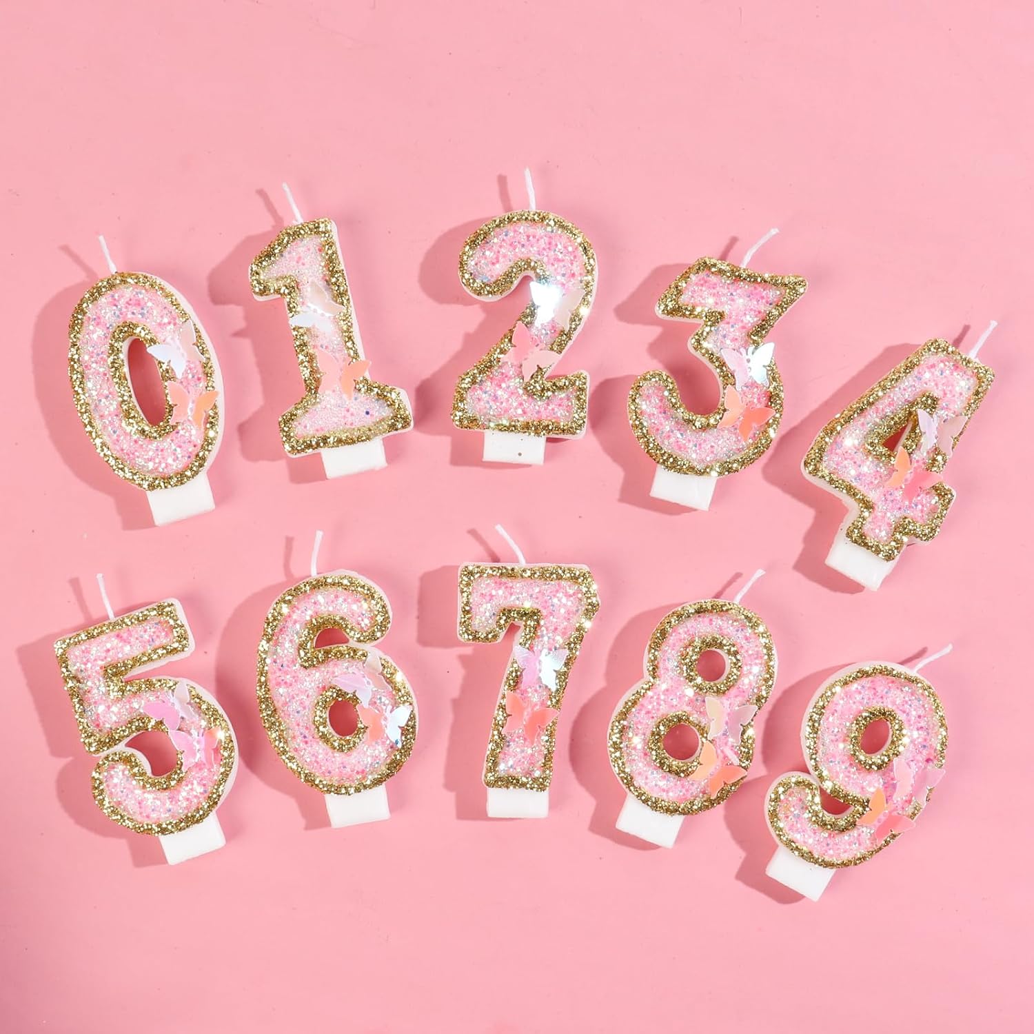 Birthday Candle,Butterfly 16th Birthday Party Decorations for Women/Girl,Gold Pink Birthday Number 16 Candle,2.75" Large Glitter Birthday Candles Wedding Cake Topper Anniversary Party Decor