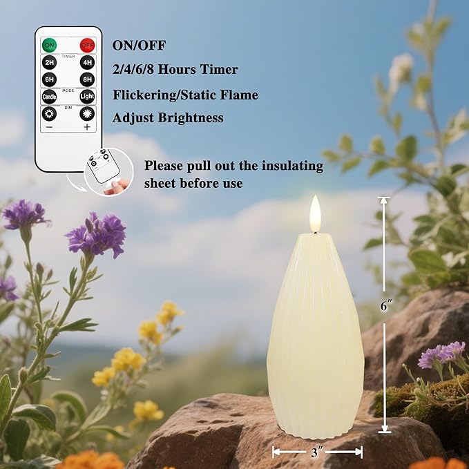 Silverstro Irregular Flameless Candles with Remote Control & Timer Function, Real Wax Flicker Battery Operated Candles for Home Party Wedding Nautical Christmas Ocean Decor - Set of 3(Ivory)