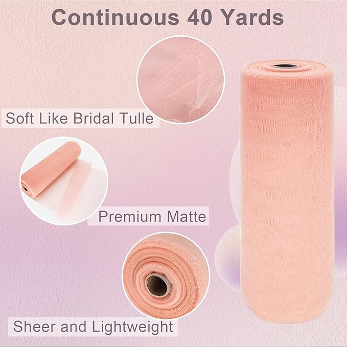 Blush Tulle Fabric Roll Spool Bolt (54 Inch by 40 Yards) Large Tulle Wedding Party Decoration, Tutu Skirt, Table Runner, Gift Wrapping, Bridal Shower, Soft & Drape (Blush)