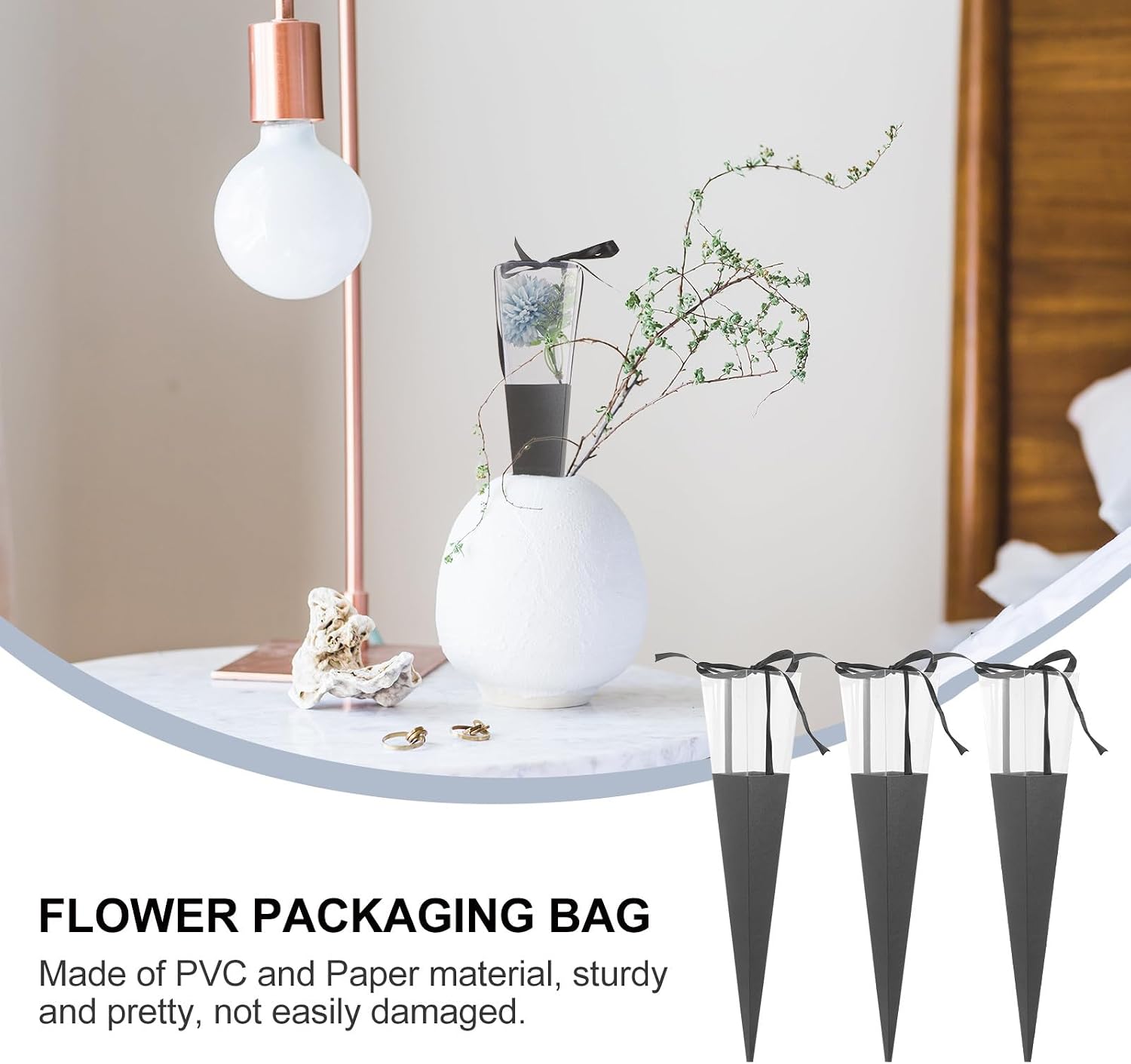 Toyvian 10 Pcs Single Rose Sleeve Bouquet: Single Flower Sleeve Wrapping Bags, Paper Rose Packaging Bags for Valentine's Day, Mother's Day,wedding (black,without Flowers)