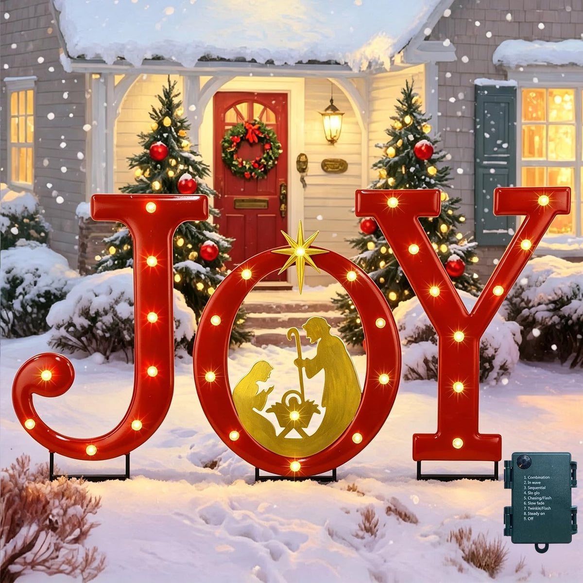hausse lighted christmas decorations outdoor, upgraded 20" joy shown in use