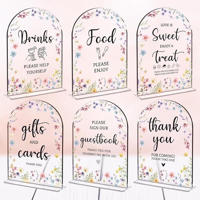 6 Pcs Wedding Decor, Ceremony Sign, Wedding Sign for Reception & Event Party,Bridal Shower Decorations, Wedding Table Decor Accessories for Anniversary And Event 5x7 Inch