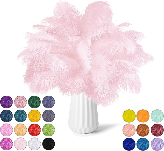 NEWONG 30pcs Light Pink Ostrich Feathers Natural Bulk 11-14inch(28-35cm) Vase Craft Wedding Home Party Centerpieces Christmas Day Decoration