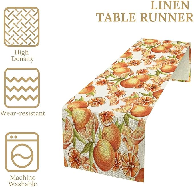Spring Summer Orange Citrus Table Runner Sweet Fruit Botanical Print Little Cutie Dinner Runner for Farmhouse Baby Shower Party Holiday Home Kitchen Dining Table Decor 13x108