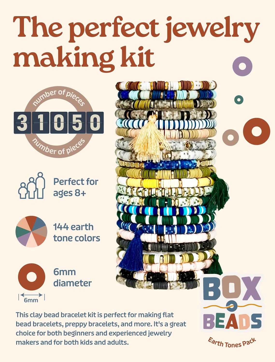 Box-O-Beads Earth Tones Clay Beads Bracelet Making Kit – 31,050 Pieces Friend...